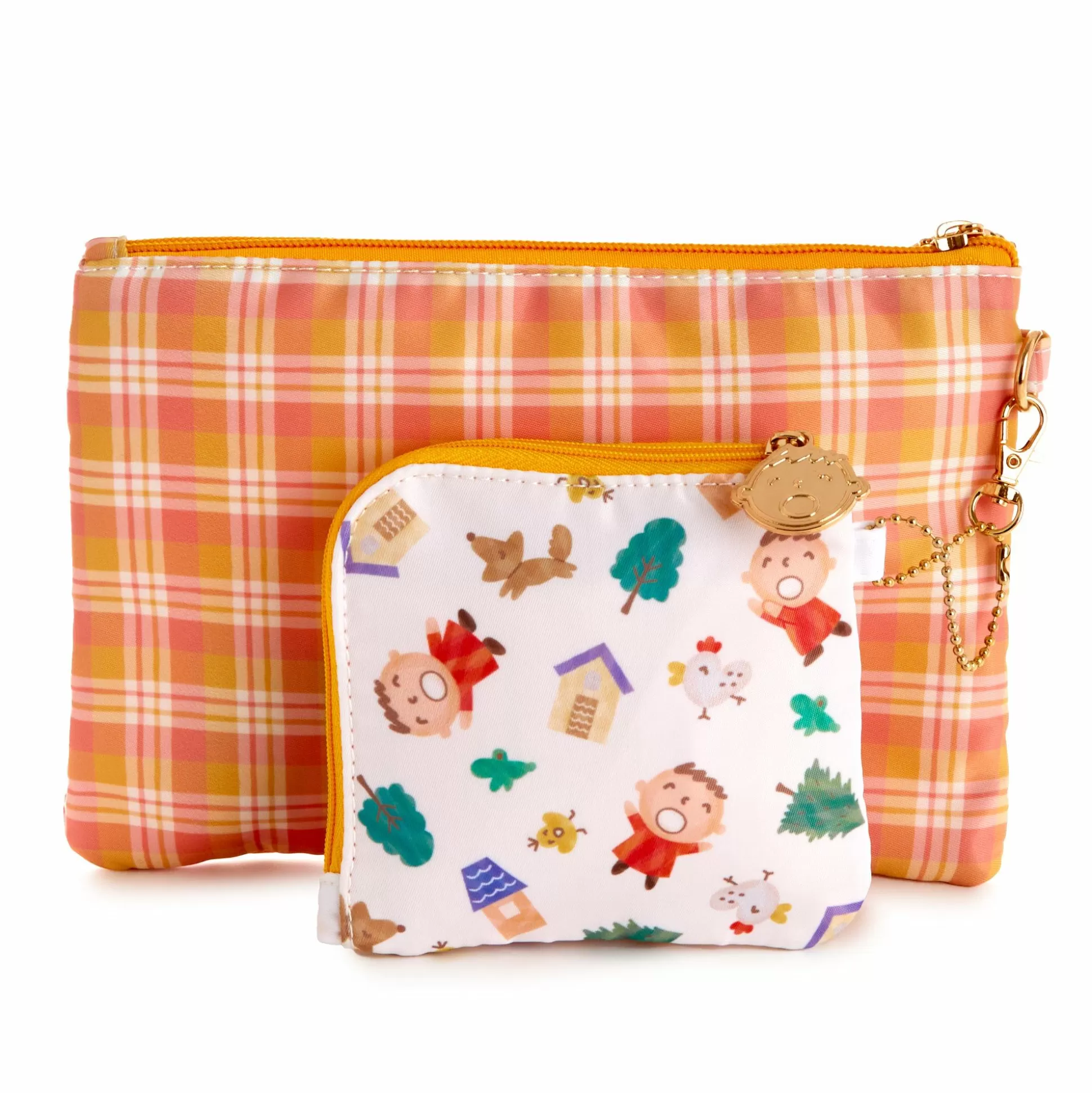 Minna No Tabo Zipper Pouch Set (Orange Plaid Series)^Global Original Flash Sale